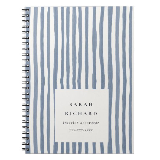 ボーホー シック ダスキー ブルー 水彩 手描き ストリップス ノートブック (正面)