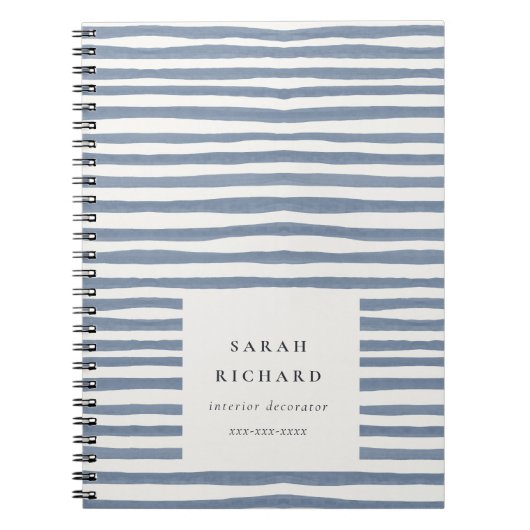 ボーホー シック ダスキー ブルー 水彩 手描き ストリップス ノートブック (正面)
