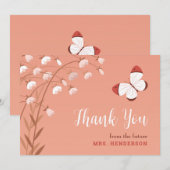 ボーホー シック バタフライ フラワーズ エレガント ブライダル シャワー サンキューカード (正面/裏面)