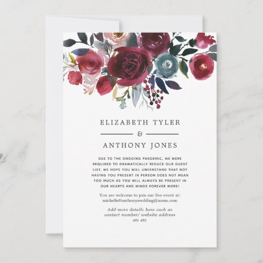 ボーホー シック バーガンディ ネイビー 少人数ゲストリスト 案内状 (正面)