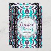 ボーホー シック パープル アクア ブライダル シャワー 招待状 (正面/裏面)