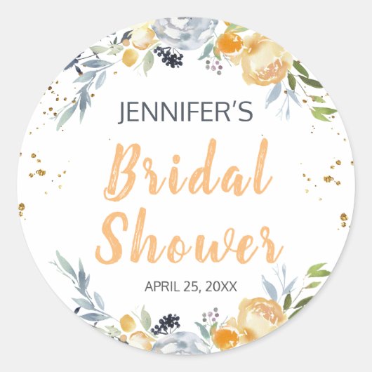 ボーホー シック ピーチ フラワー ブライダル シャワー ラウンドシール (正面)