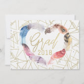 ボーホー シック フェザー ハート 卒業式 招待状 (正面)