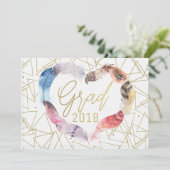 ボーホー シック フェザー ハート 卒業式 招待状 (スタンド正面)