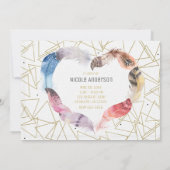 ボーホー シック フェザー ハート 卒業式 招待状 (裏面)