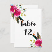 ボーホー シック フラワー ウォーターカラー ウェディング テーブル ナンバー 招待状 (正面/裏面)