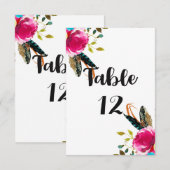 ボーホー シック フラワー ウォーターカラー 結婚式 テーブル ナンバー 招待状 (正面/裏面)