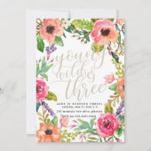 ボーホー シック ヤング ワイルド アンド スリー 誕生日招待状 招待状 (正面)