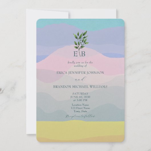 ボーホー シック ユニーク カラフル ウェディング 招待状 (正面)