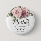 ボーホー シナモン ローズ ブラッシュ ピンク フラワーブライダルパーティ 缶バッジ (正面)