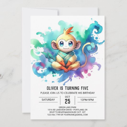 ボーホー ジャイフル モンキー バースデー 招待状 (正面)