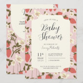 ボーホー スタロベリー フラワーベビーシャワー 招待状 (正面/裏面)