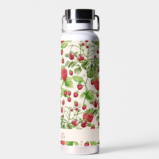 ボーホー ストロベリー フルーツ グリーンナリー オーダーメイド ネーム ウォーターボトル (背面)