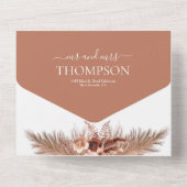 ボーホー スラント フローラル パンパス グラス テラコッタ ウェディング オールインワン招待状 (裏面)