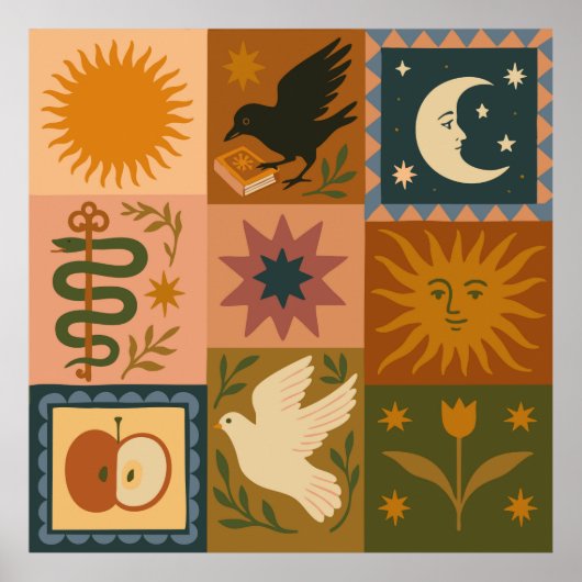 ボーホー セレスト | レトロ サン & ムーン ポスター (正面)