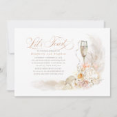 ボーホー ソフト フラワーズ パンパス グラス 婚約 パーティー 招待状 (正面)
