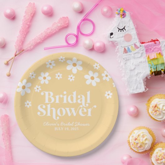 ボーホー ダイジー 黄色の ブライダル シャワーのための紙皿 ペーパープレート (パーティー)