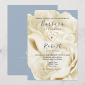 ボーホー ダスティーブルーとゴールドの花柄 ウェディング 招待状 (正面/裏面)