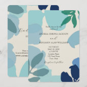 ボーホー ダスティーブルー ウェディング 招待状 QRコード付き (正面/裏面)