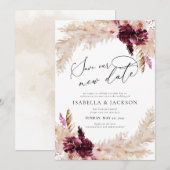 ボーホー ダスティ ピンクとバーガンディー おふたりの新しい日程を保存しよう 招待状 (正面/裏面)