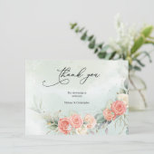 ボーホー ダスティ ローズ グリーンとゴールドのベイビー シャワー サンキューカード (スタンド正面)