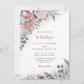 ボーホー ダスティ ローズ 水彩 フラワールージュ ラスティック 招待状 (正面)