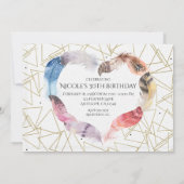 ボーホー チック フェザー ハート バースデー パーティー 招待状 (裏面)
