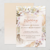 ボーホー チャンピエーンブラッシュ テラコッタ パンパス フラワー インビ 招待状 (正面/裏面)