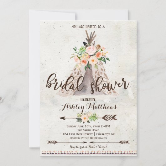 ボーホー ティーピー ウェディングシャワーの招待状 招待状 (正面)