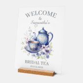 ボーホー ティーポット フラワーブルー ブライダルシャワー ティーパーティー アクリルサイン (傾斜)