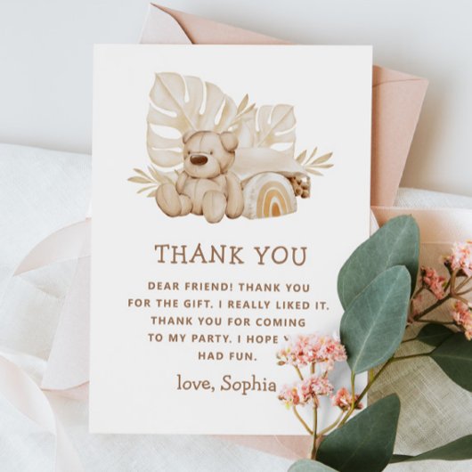 ボーホー テディベア | かわいい ソフト 子供の誕生日パーティー サンキューカード