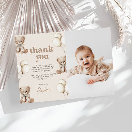 ボーホー テディベア ビアリー ファースト 1歳の誕生日写真 サンキューカード
