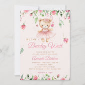 ボーホー テディベア ピンク ベアリーワイト ガール ベイビーシャワー 招待状 (正面)