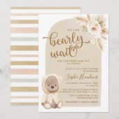 ボーホー テディベア 赤ちゃんの誕生が待ち遠しい テディベア 招待状 (正面/裏面)