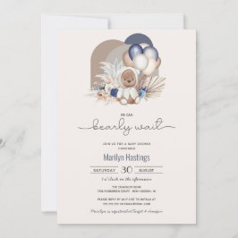 ボーホー テディベア & 風船 ベアリーウェイト ベビーシャワー 招待状