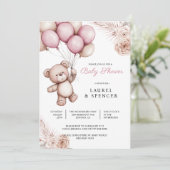 ボーホー テディベア 風船 ベビーシャワー 招待状 (スタンド正面)