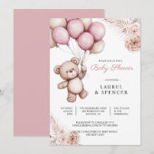 ボーホー テディベア 風船 ベビーシャワー 招待状 (正面/裏面)