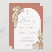 ボーホー テラコッタ アーチ パンパス グラス 誕生会 招待状 (正面/裏面)