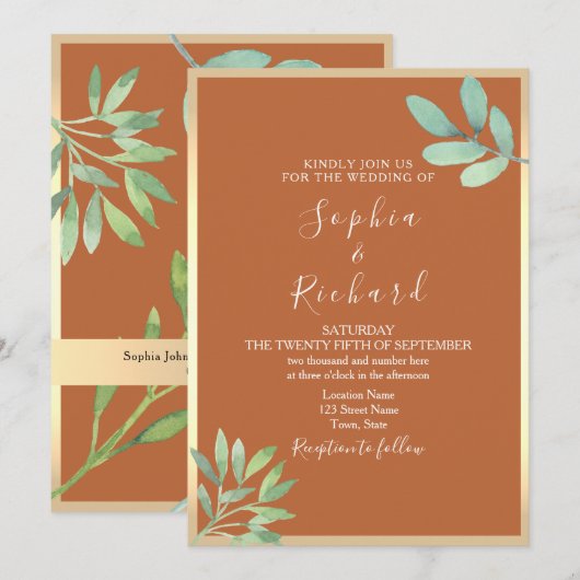 ボーホー テラコッタ ウェディング 招待状 (正面/裏面)