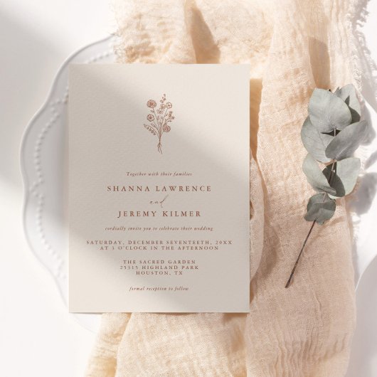 ボーホー テラコッタ エレガント ミニマル ウェディング | 招待状