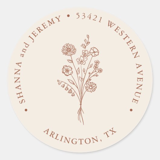 ボーホー テラコッタ エレガント ミニマル | 返信先住所 ラウンドシール (正面)