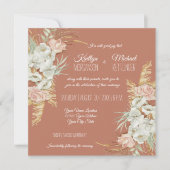 ボーホー テラコッタ オーキッド フラワーパンパス パーム フオリエージ 招待状 (正面)