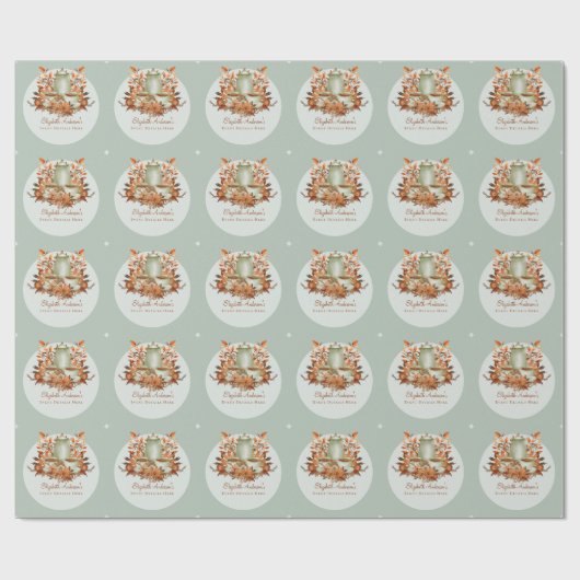 ボーホー テラコッタ サージ グリーン ティーパーティー フラワーレース イベント ギフト ラッピングペーパー (フラット)