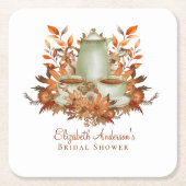 ボーホー テラコッタ サージ グリーン ティーパーティー 食器 スクエアペーパーコースター (正面)