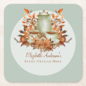 ボーホー テラコッタ サージ グリーン フラワーパーティー スクエアペーパーコースター (正面)