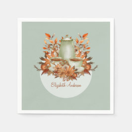 ボーホー テラコッタ サージ グリーン フラワー パーティー どんなイベントでも スタンダードカクテルナプキン