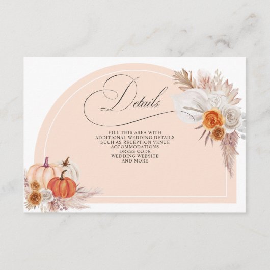 ボーホー テラコッタ パンパス カボチャ 秋のディテール エンクロージャーカード (正面)