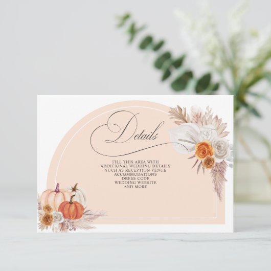 ボーホー テラコッタ パンパス カボチャ 秋のディテール エンクロージャーカード (スタンド正面)