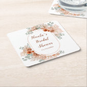 ボーホー テラコッタ パンパス グラス ブライダル シャワー スクエアペーパーコースター (アングル)