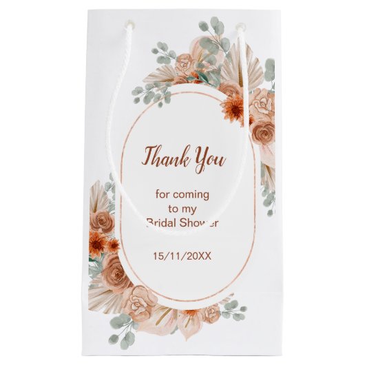 ボーホー テラコッタ パンパス グラス ブライダル シャワー スモールペーパーバッグ (正面)